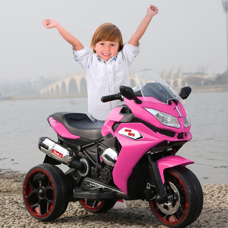 12V Kids Electric Ride on Motor-Cycle ,Pink Motor-Cycle,Three Lighting Wheels Kids Electric Toys Boysgirls Motor-Cycle, Children Battery Motor Bikes Rechargeable 3 Wheels Electric Motor-Cycle,Birthday/Christmas Gift