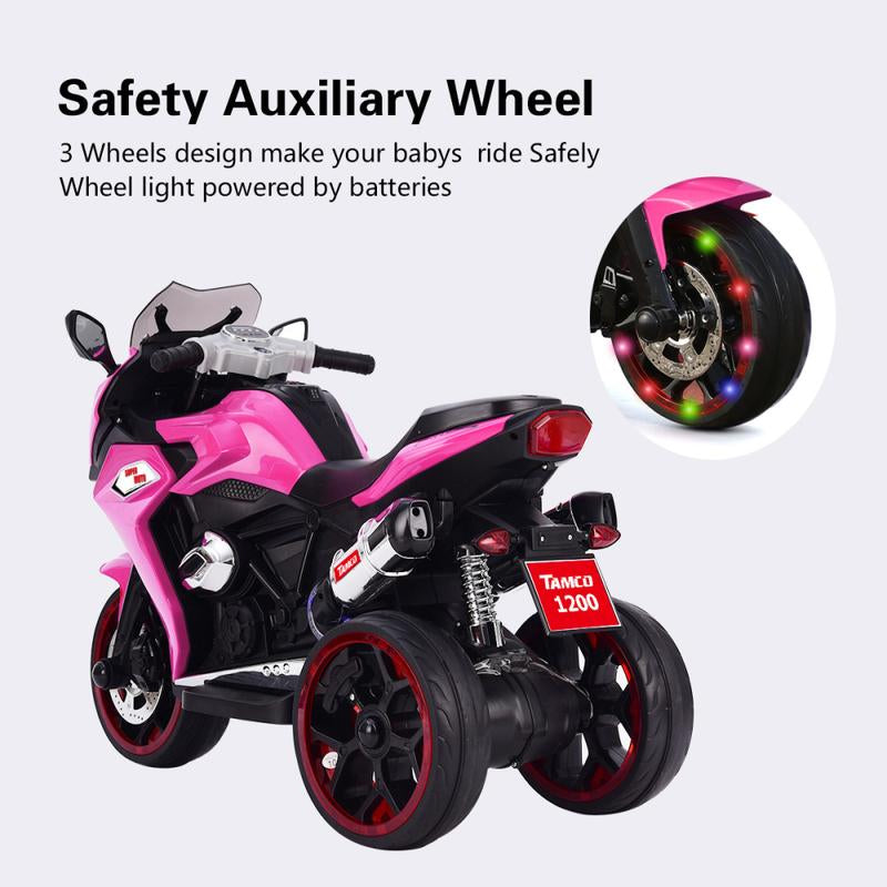 12V Kids Electric Ride on Motor-Cycle ,Pink Motor-Cycle,Three Lighting Wheels Kids Electric Toys Boysgirls Motor-Cycle, Children Battery Motor Bikes Rechargeable 3 Wheels Electric Motor-Cycle,Birthday/Christmas Gift