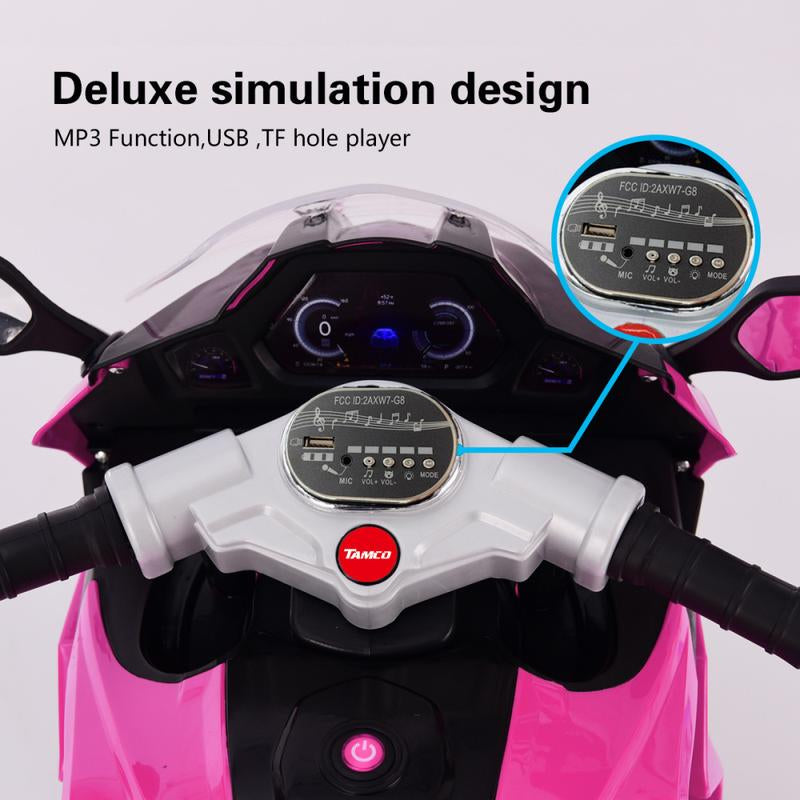 12V Kids Electric Ride on Motor-Cycle ,Pink Motor-Cycle,Three Lighting Wheels Kids Electric Toys Boysgirls Motor-Cycle, Children Battery Motor Bikes Rechargeable 3 Wheels Electric Motor-Cycle,Birthday/Christmas Gift